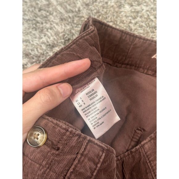 American Eagle Baggy Mom Pant Corduroy High Rise Brown/Red Size 0 Raw Hem Fall - Picture 6 of 14
